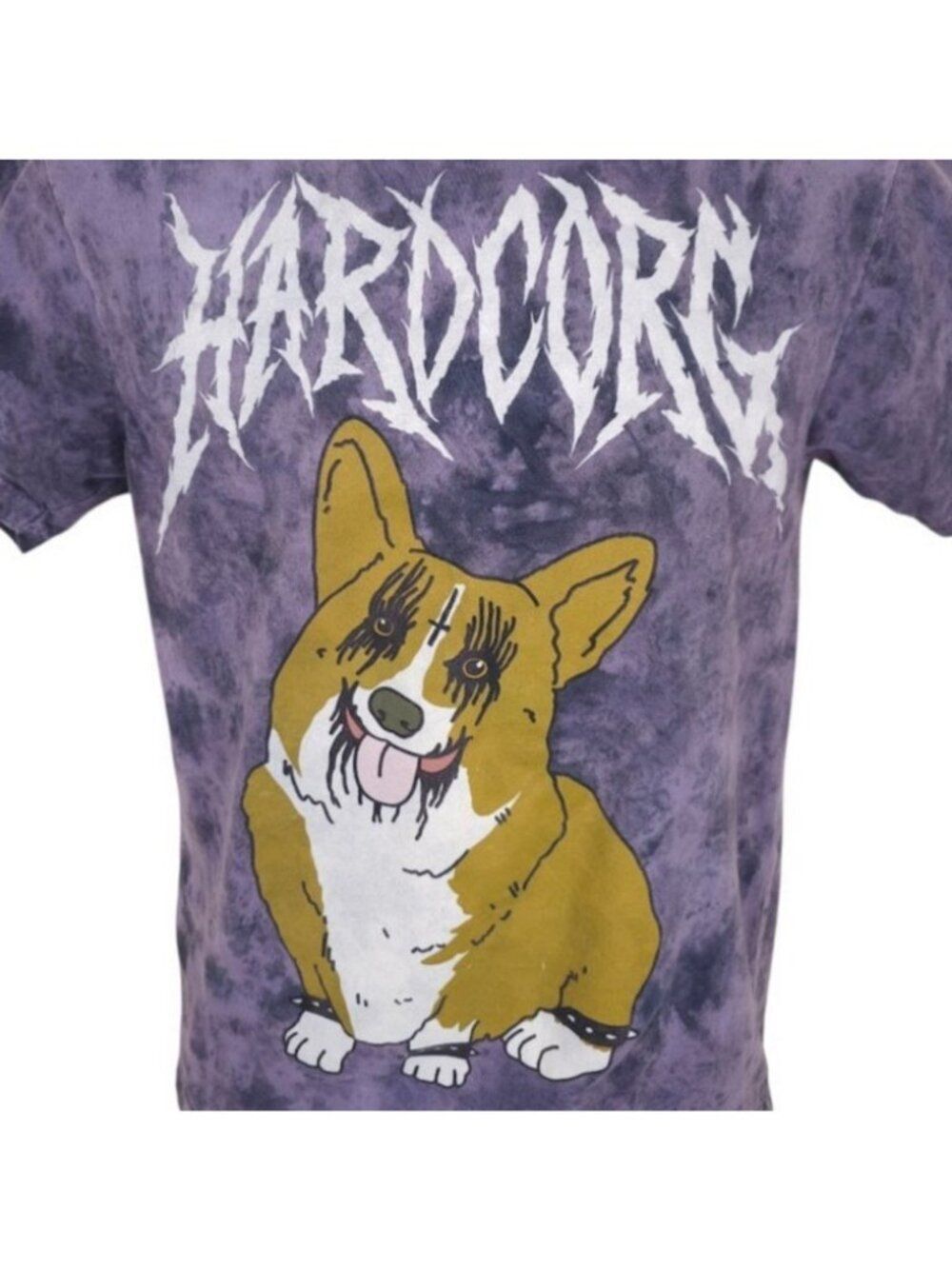 Hardcore Corgi T Shirt Mens Size Small Purple Tie Dye Dog Lover